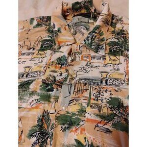 Reynolds-Penland Mens Hawaiian Button Up Shirt Med Rayon Buildings Architecture